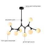 Nordic Black Glass Ball Ceiling Chandelier for Living Room Kitchen Bedroom Dining Home Décor