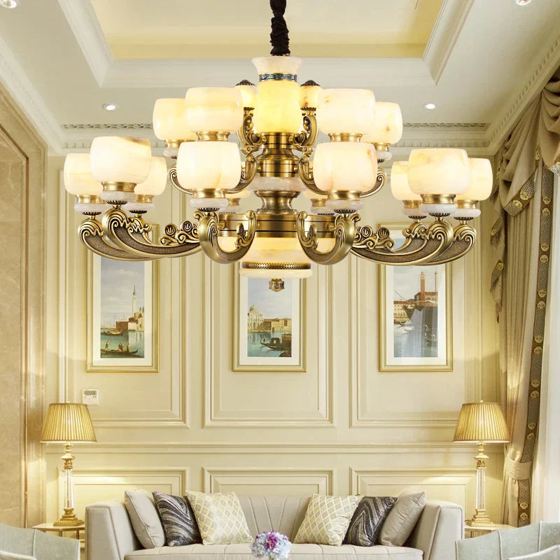 Jade Chandelier: Stylish Chinese Zen Living Room Lamp for Duplex Building by Guangdong Zhongshan