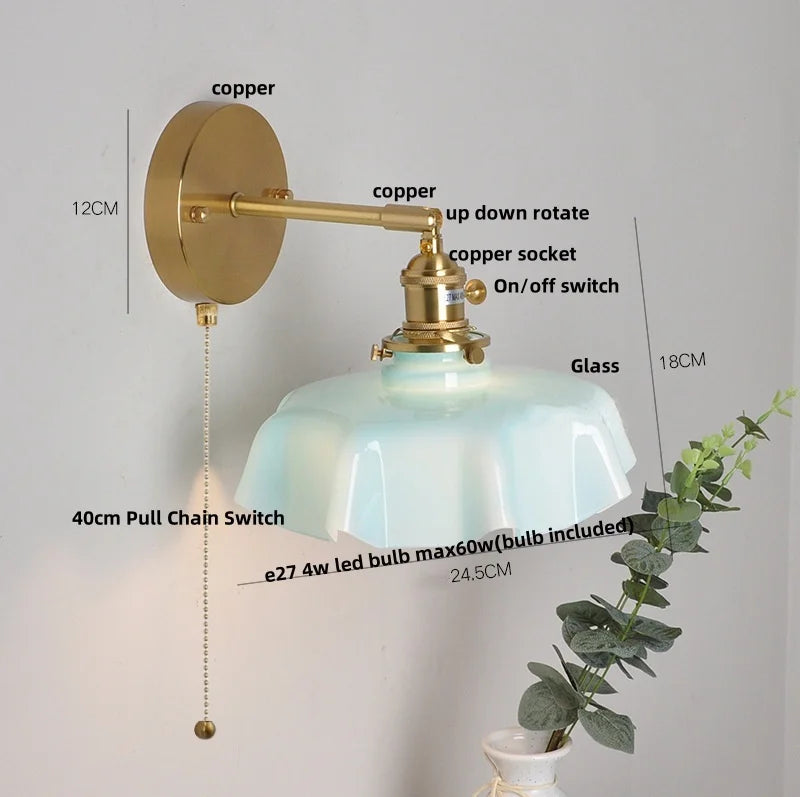 Yellow Glass LED Wall Light Fixture Modern Bedside Lamp Rotation Hallway Aisle