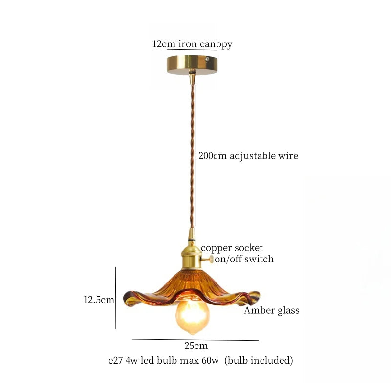 Wood Glass LED Pendant Lamps | French Vintage Hanging Light