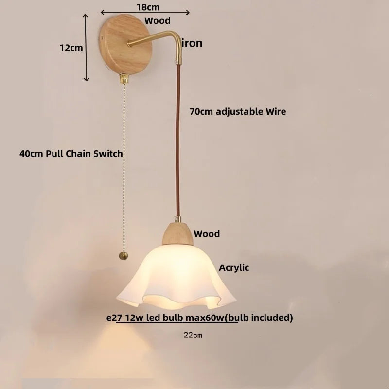 Adjustable LED Wall Light Fixture with Ceramic Wood Base for Home Decor