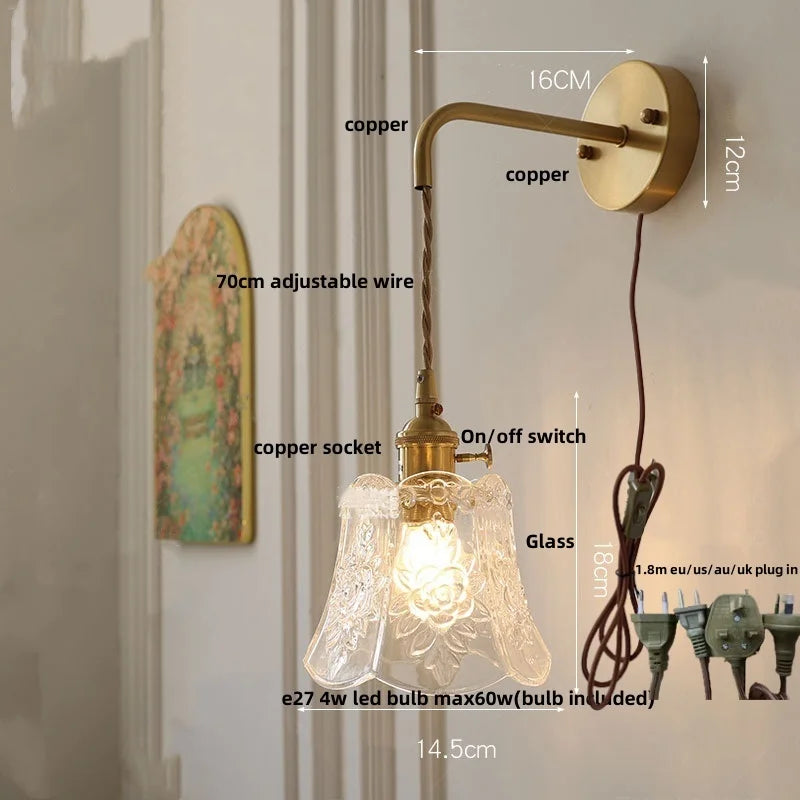 Glass Clear LED Wall Light Fixture, Modern Copper Wall Lamp