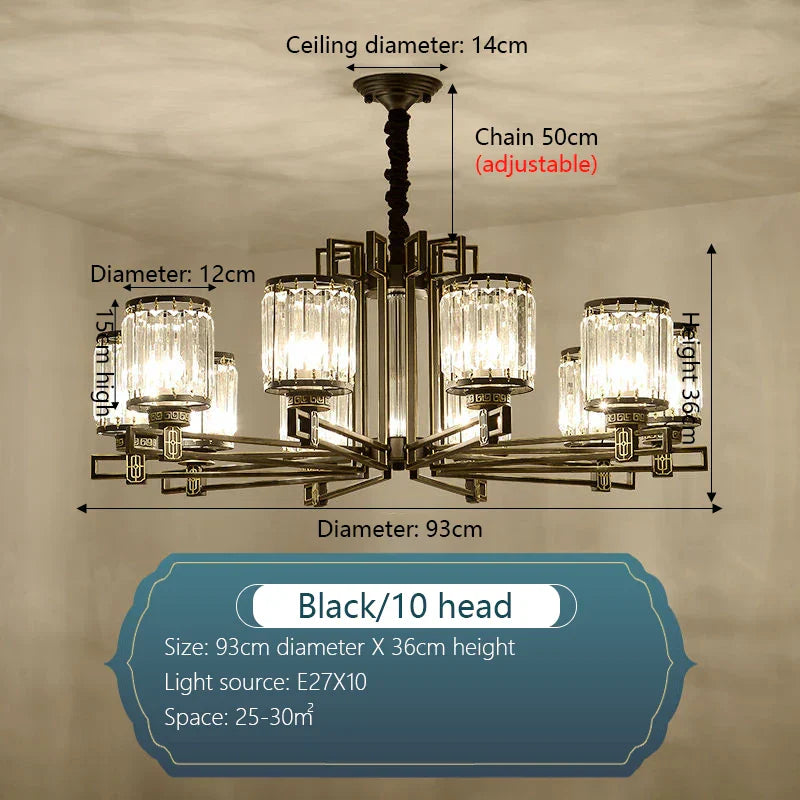 Crystal Chandelier: Elegant Chinese Style Lighting for Living Room, Bedroom, and Study