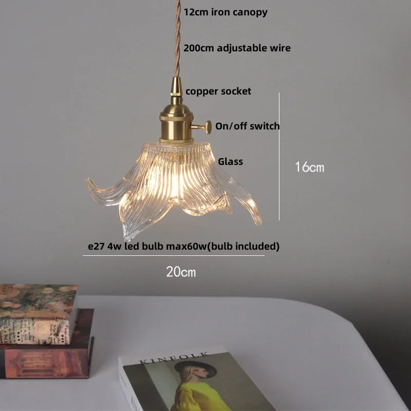 Walnut Wood LED Pendant Lamp Green Glass Modern Interior Hanging Light