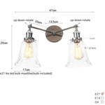Retro LED Wall Light with Pull Chain Switch, 2 Heads Sconce for Living Room