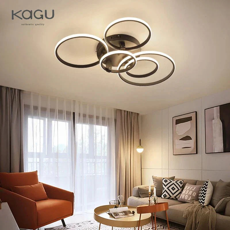Modern LED Ceiling Chandelier in Gold & Black for Living Room, Bedroom, Study - Dimmable Indoor Lighting