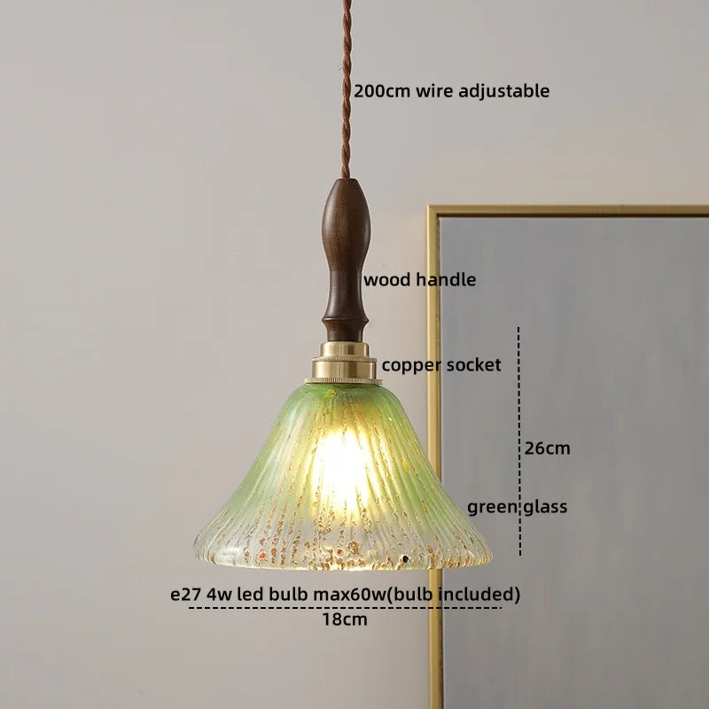 Wood Copper LED Pendant Light - Nordic Hanging Lamp for Bedroom Dining Hallway