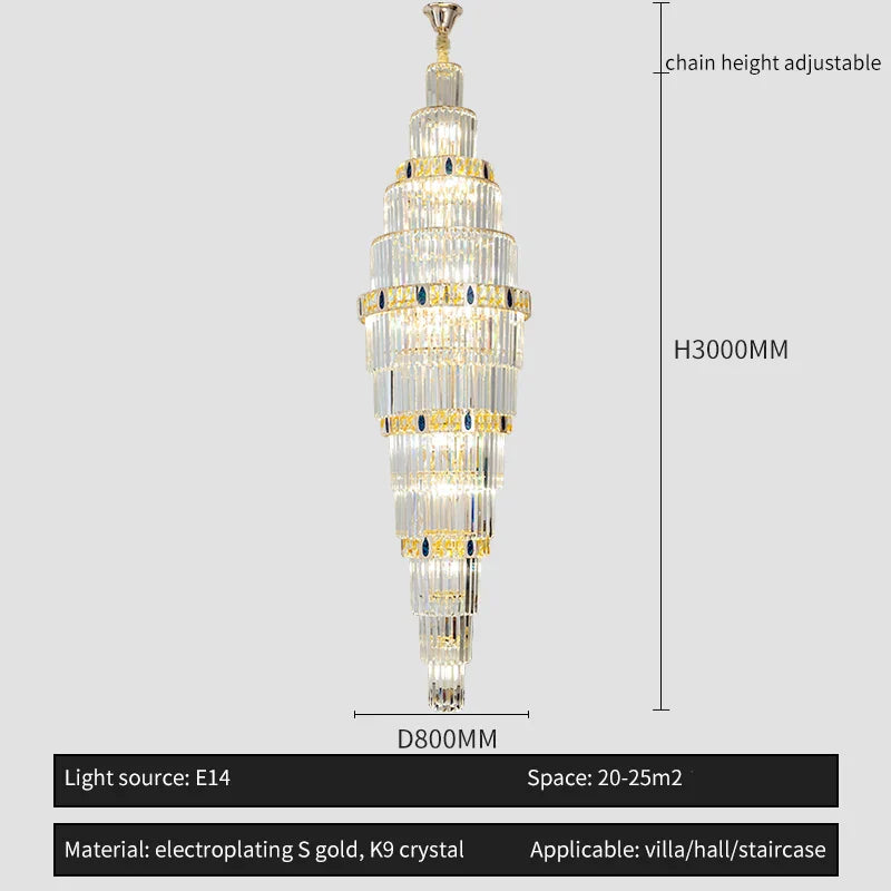 Crystal Chandelier: Duplex Building Spiral Staircase Contemporary Light Luxury Fixture