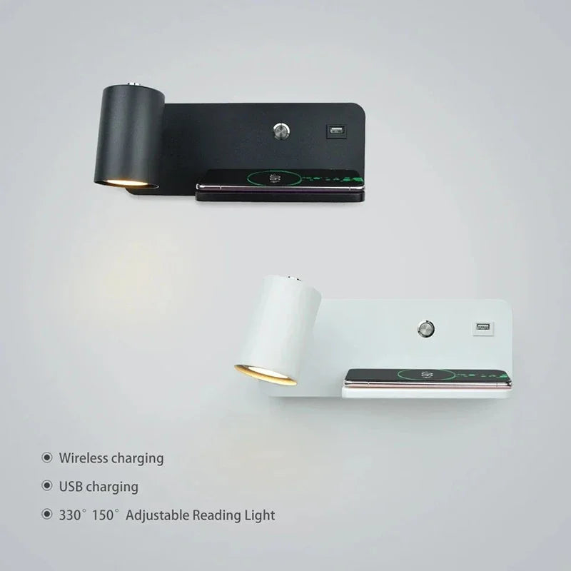 Wireless Charging Wall Lamp USB GU10 5W Switch Sconce for Modern Interior Lighting