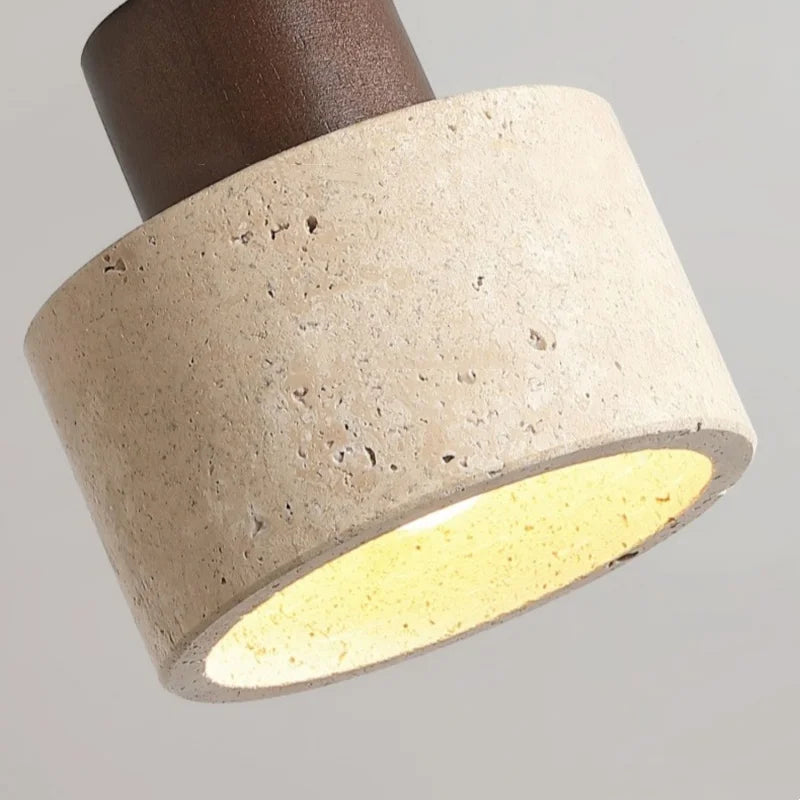 Japan Style LED Ceiling Light Yellow Travertine Stone Wood Base Bedroom Luminaire.
