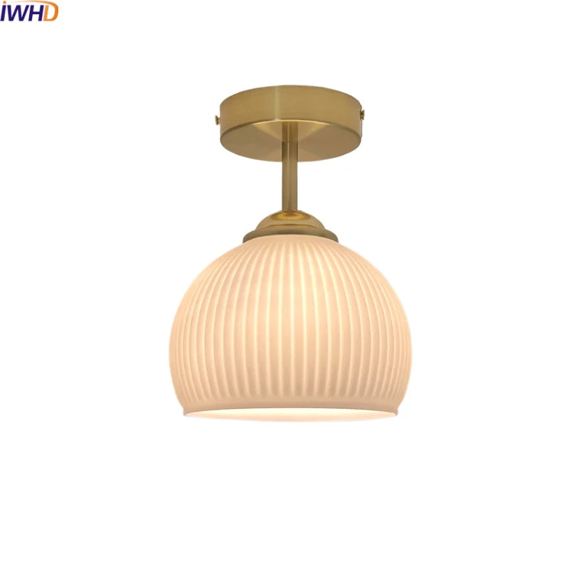 Copper Glass LED Ceiling Light for Indoor Balcony Kitchen Porch Decor