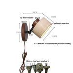 Yellow Travertine LED Wall Light with Pull Chain Switch, Nordic Modern Glass Wood Lamp