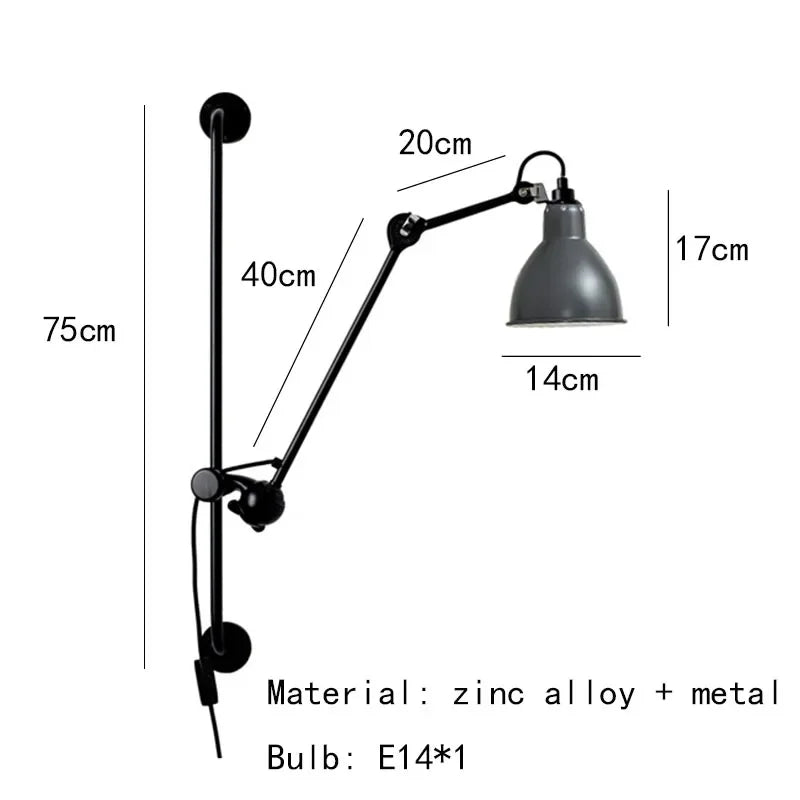 Gras BL Wall Lamp: Adjustable Chrome Long Arm Reading Light