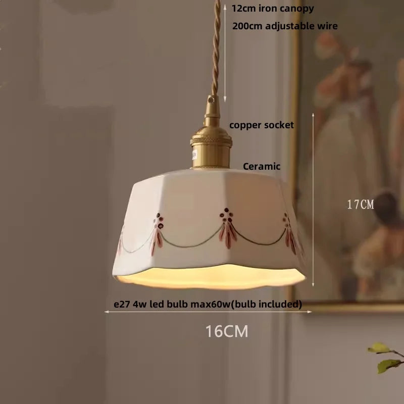 Nordic LED Pendant Light White Ceramic with Copper Knob Switch