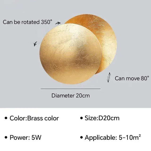Rotatable Solar Eclipse LED Wall Lights in Black Gold Texture