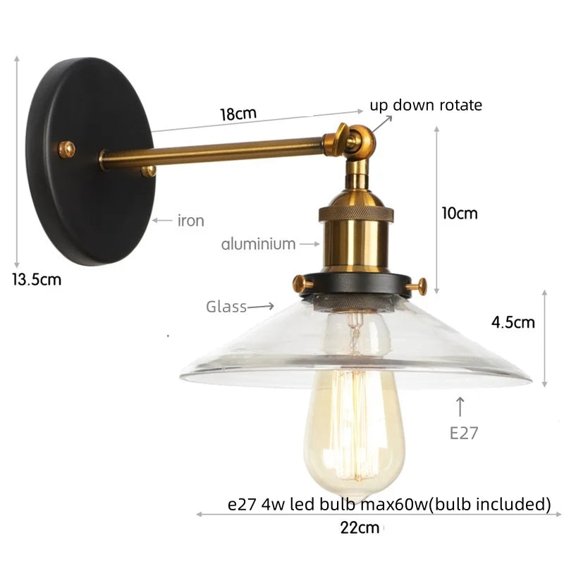 Vintage Industrial LED Wall Sconce with Clear Glass, Artistic Light Fixture