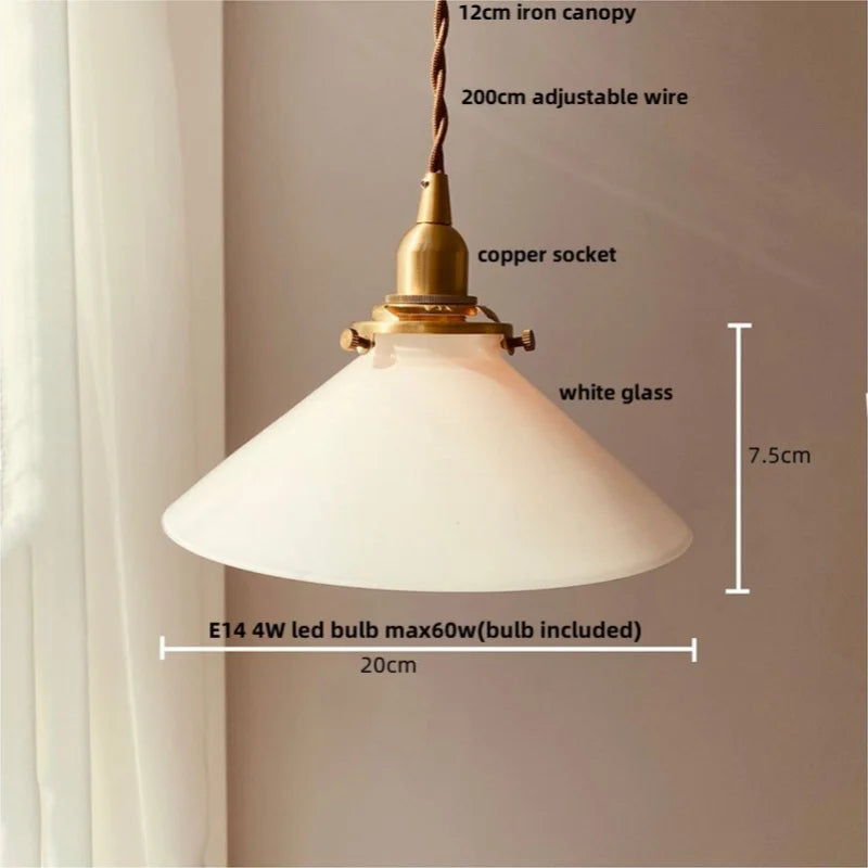 White Glass LED Pendant Lamp Nordic Modern Copper Socket Hanging Lights