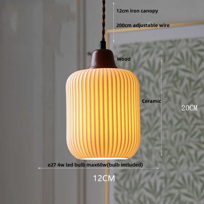 White Ceramic LED Pendant Lamp, Nordic Modern Hanging Light with Adjustable Copper Socket
