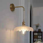 Amber Vintage LED Wall Light Glass Copper Pull Chain Switch Hallway Lamp