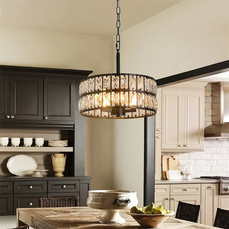 Modern LED Crystal Chandelier Adjustable Pendant Light for Kitchen Island Dining Room