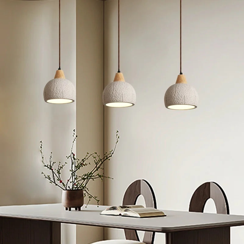 Micro Cement Wood LED Pendant Lamps for House Kitchen Living Room Decor