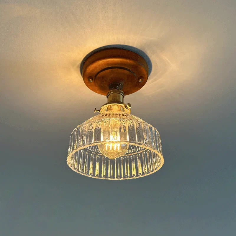 LED Glass Wood Ceiling Light Modern Plafondlamp for Living Room