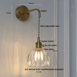 Smoke Gray Glass LED Wall Light Fixture Minimalist Pull Chain Switch Bedside Lamp