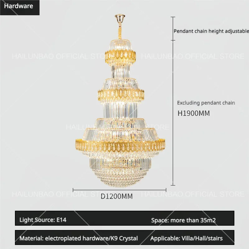 Crystal Chandelier: Villa High Living Room Luxury Lighting