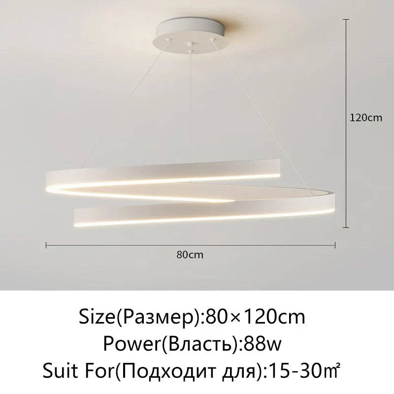 Black/White Spiral Chandelier for Living Dining Kitchen. Trendy Round Indoor Lighting Fixture.