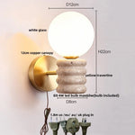 Japanese LED Wall Lamp, Pull Chain Switch, Yellow Travertine Glass, White Shade