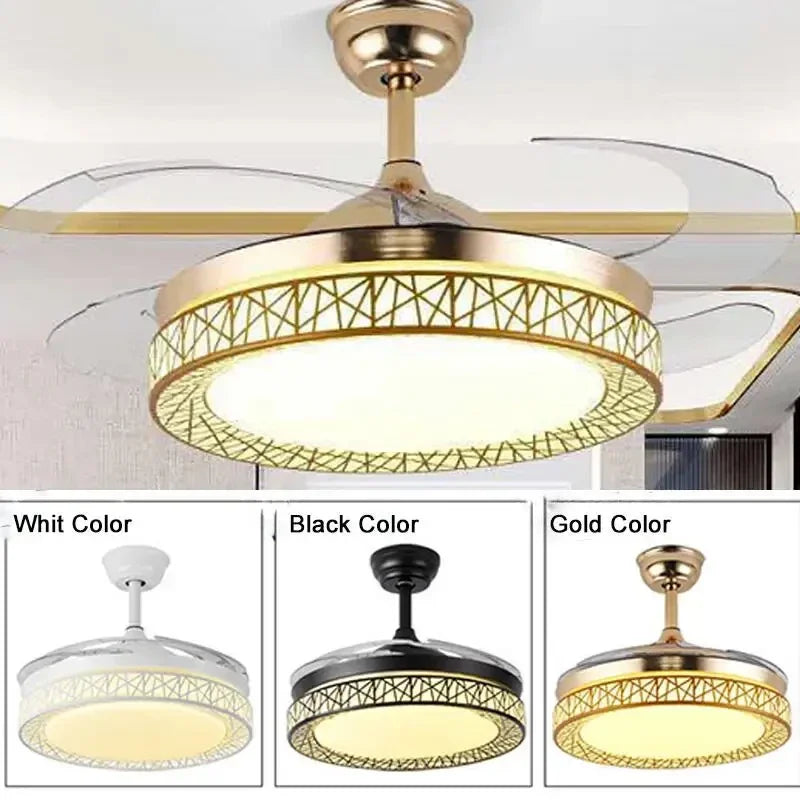 Gold Ceiling Fan Lights Remote Control 36/42inch Dining Bedroom Living Luminaria