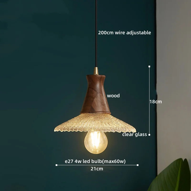 Nordic LED Glass Wood Pendant Light Chandelier for Kitchen Bedroom Dining Room