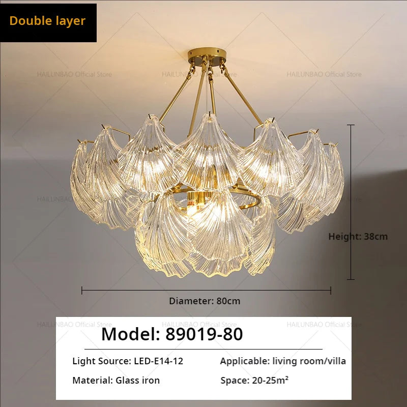 Pearl Crystal Chandelier for Dining Living Bedroom, Elegant French Shell Glass Light