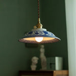 Patterned Ceramics LED Pendant Lights Vintage Copper Hanging Lamp