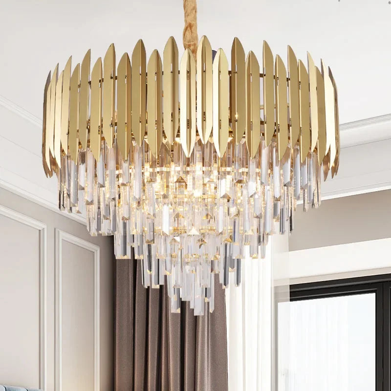 Crystal Chandelier LED Pendant Light Fixture for Luxury Living Room Décor