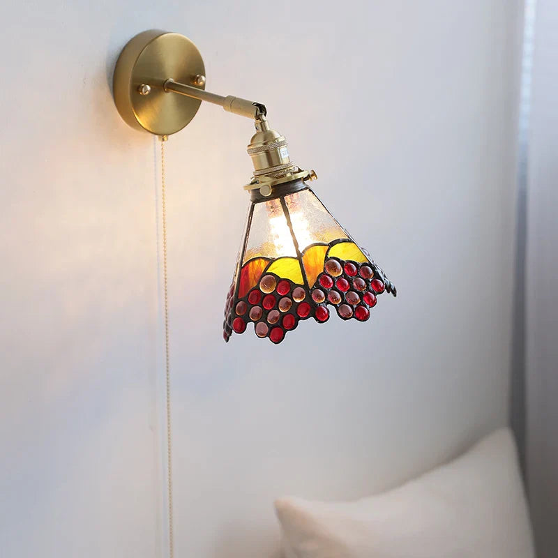 Tiffany Style Glass LED Wall Sconce with Pull Chain Switch