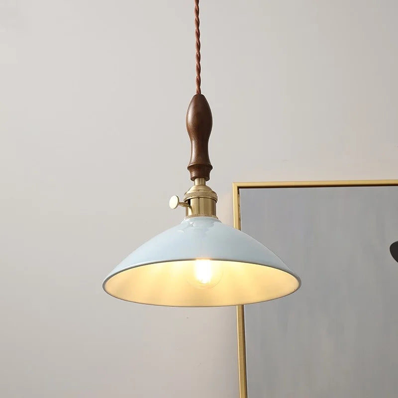 Afralia™ Ceramic Knob Switch LED Pendant Lamp, Nordic Walnut Wood Hanging Light Fixtures for Living Room