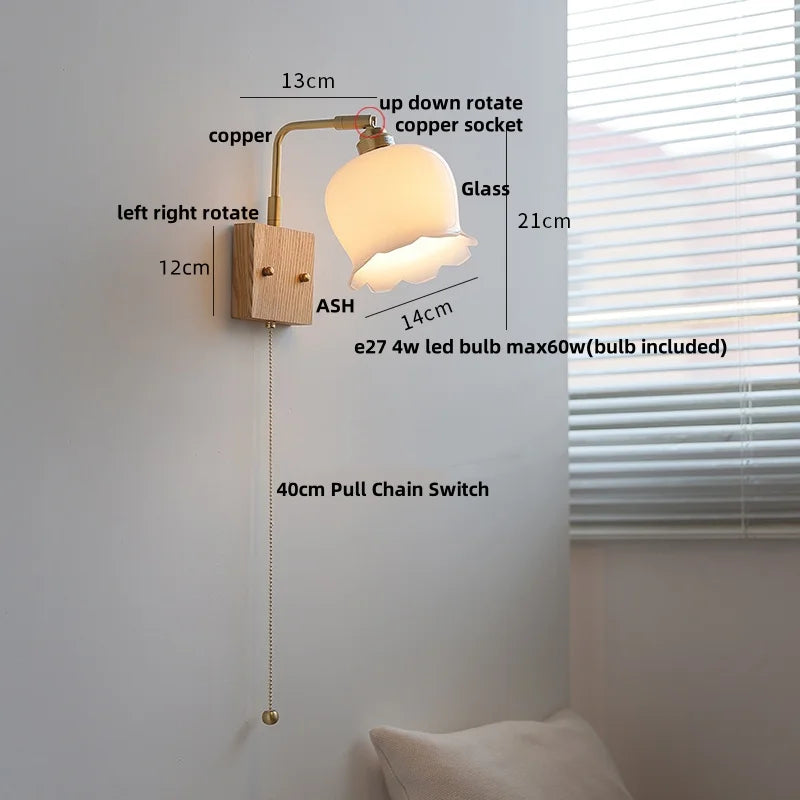 Walnut Ash LED Wall Sconce Rotatable White Glass Stair Light Fixtures