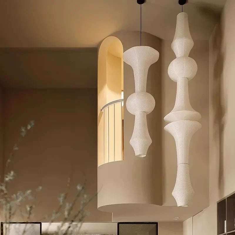 Japanese Cotton Paper Pendant Lamp Wabi Sabi Chandelier with E27 Bulb