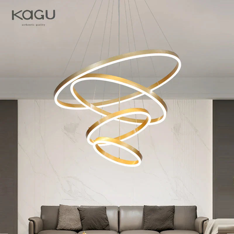 Black Led Rings Circle Pendant Chandelier for Living Dining Kitchen