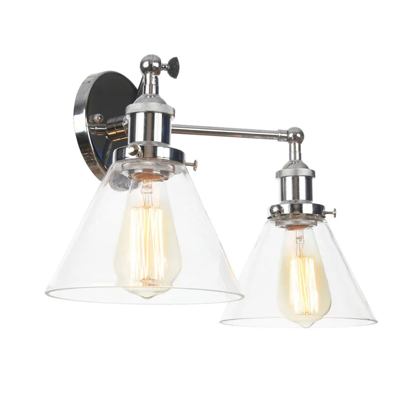Retro LED Wall Light with Pull Chain Switch, 2 Heads Sconce for Living Room