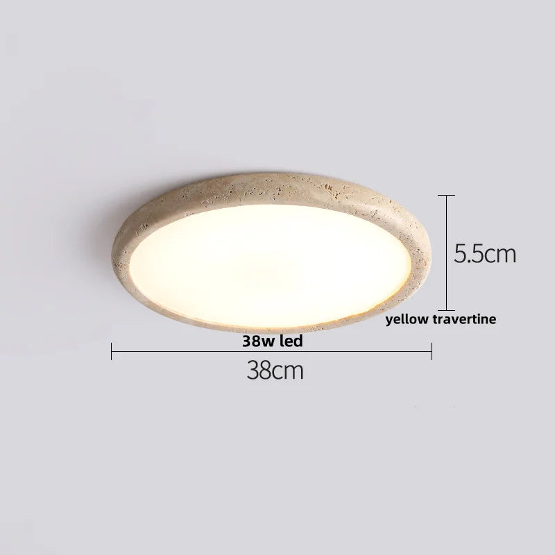 Yellow Travertine Stone LED Ceiling Lamp with Wood Canopy