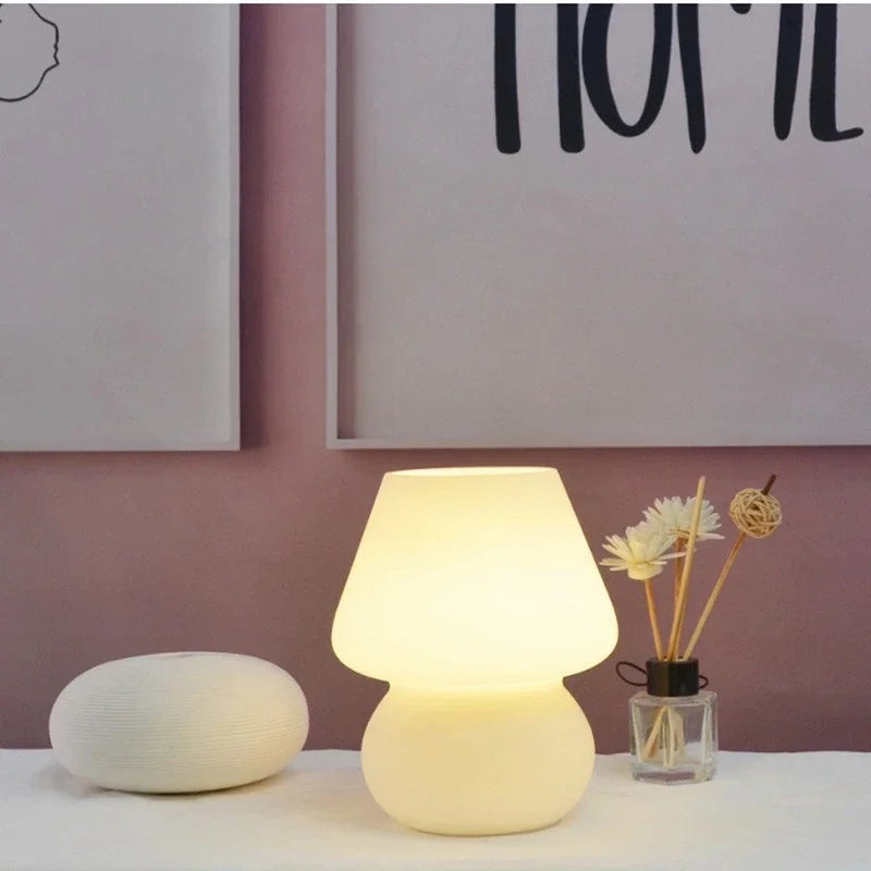 Striped Mushroom Glass LED Desk Lamp in Korean Ins Style