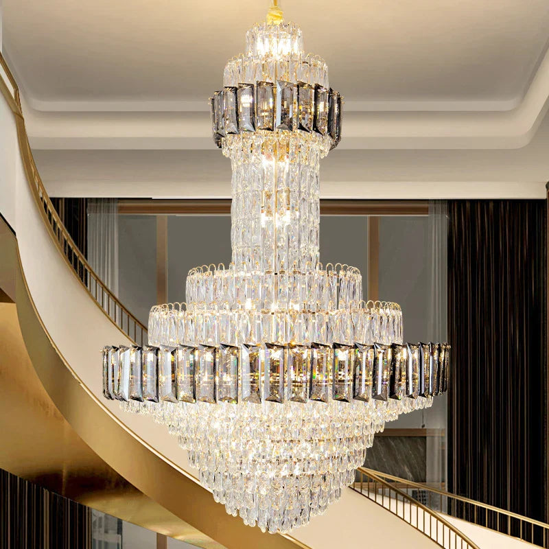 Round Villa Crystal Chandelier Modern Luxury Staircase Light Atmospheric Foyer Dining Room
