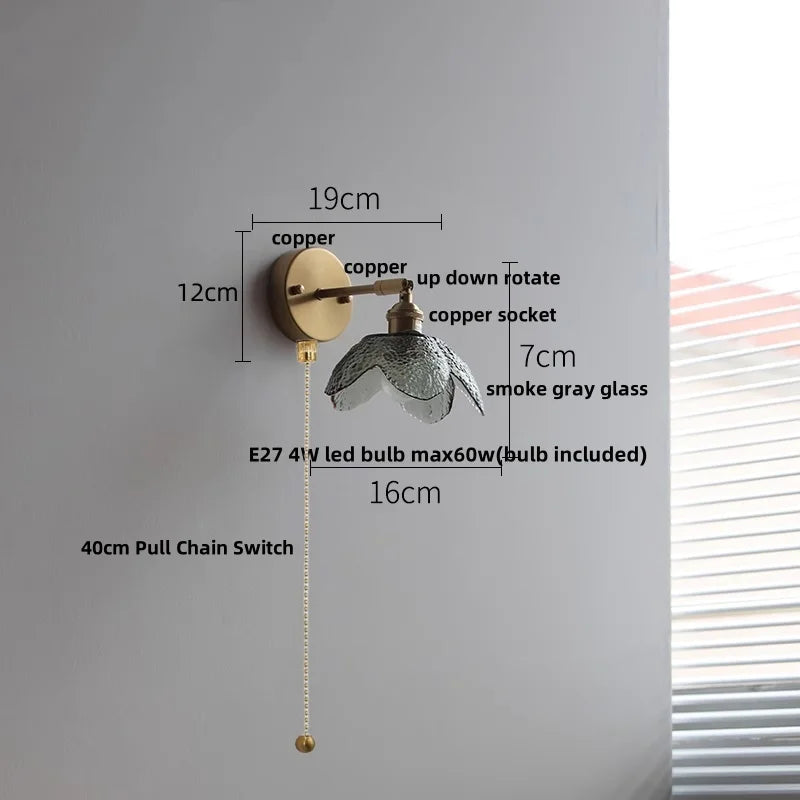 Green Glass LED Wall Sconce, Modern Nordic Rotate Copper Stair Light