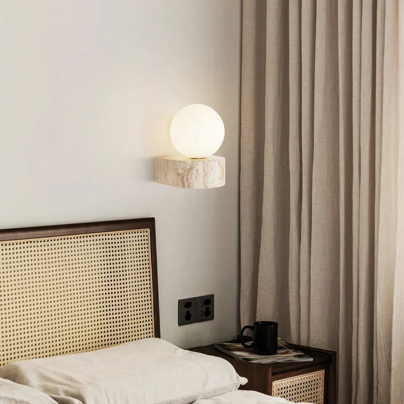 Natural Stone Wall Sconce with Glass Lampshade and LED Light