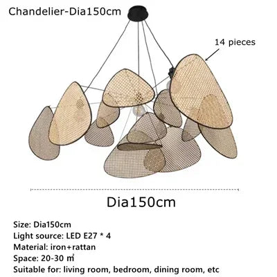 Rattan Ceiling Chandelier Pendant Light for Living Dining Bedroom
