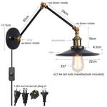Black Iron LED Wall Light Fixture Industrial Vintage Adjustable Long Arm