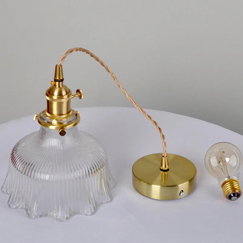 Clear Glass LED Pendant Lights with Copper Knob Switch for Dining Room