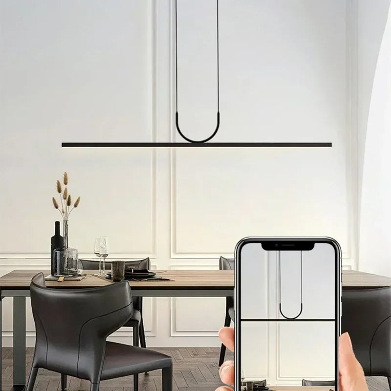 Black LED Ceiling Chandelier for Dining Room Kitchen Island - Modern Hanging Fixture
